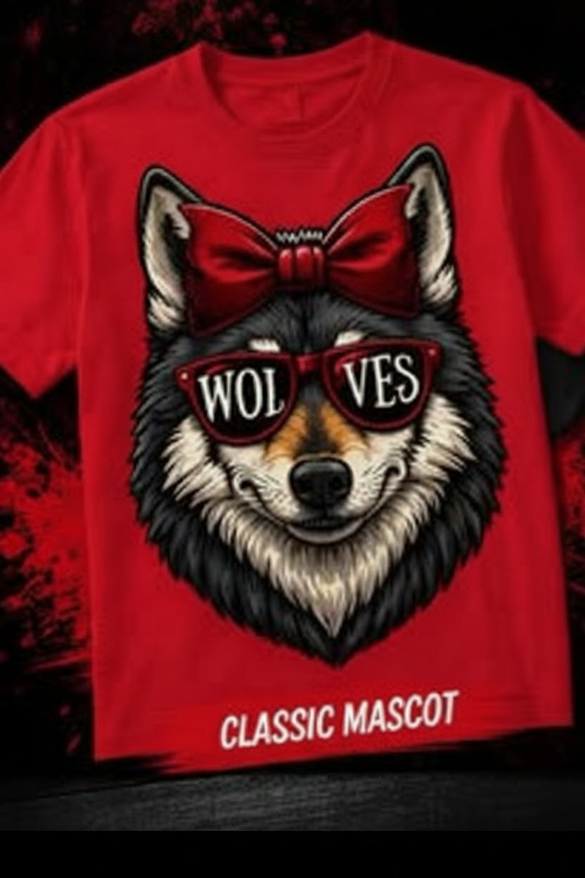 School Mascot with sunglasses and bow with mascot name on sunglasses