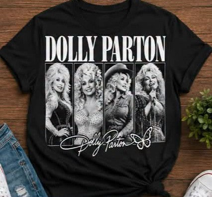 Dolly Parton tshirt featuring 4 iconic images of her career