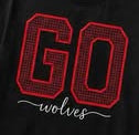 Black shirt with Go Wolves in red and white 