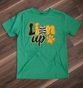 Green Shirt with lion up and paw print representing SLU college